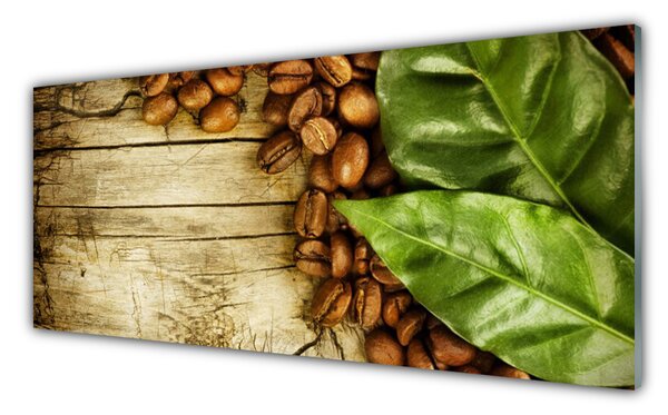 Tablou pe sticla Boabe de cafea Frunze Bucătărie Brun Verde