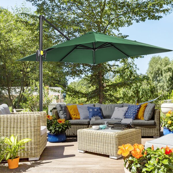 Outsunny Umbrelă de Grădină cu Manivelă, Rotire la 360°, Orificii de Ventilație și Parasolar Reglabil, 2.5x2.5 m, Verde | Aosom Romania