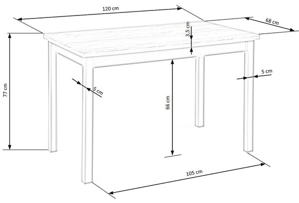 Masa COBALT, stejar/negru, PAL furniruit, 120x68x77 cm