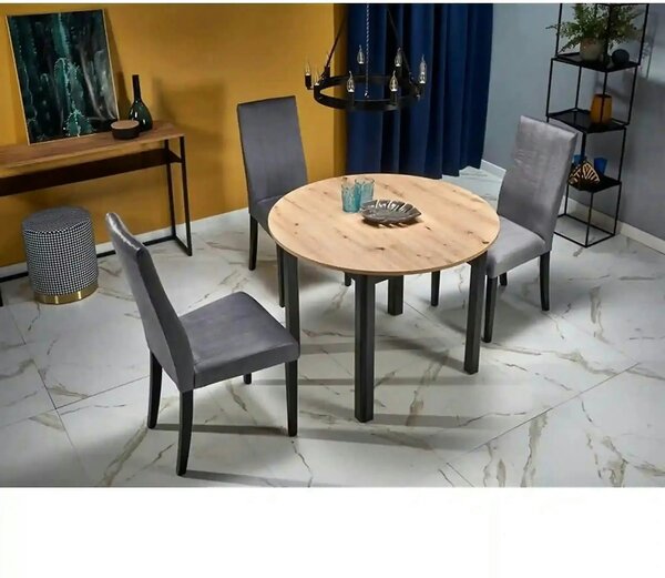 Masa extensibila RINGO, stejar/negru, PAL laminat, 102/142x102x76 cm