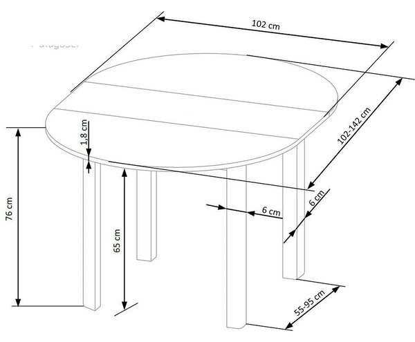 Masa extensibila RINGO, alba, 102/142x102x76 cm