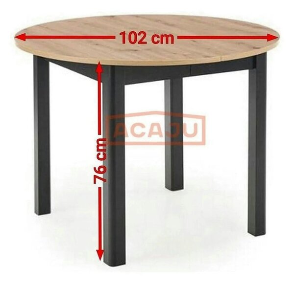 Masa extensibila RINGO, stejar/negru, PAL laminat, 102/142x102x76 cm