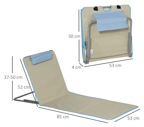Outsunny Set 2 Șezlonguri cu Spătar Reglabil pe 5 Niveluri, Tetieră și Geantă de Transport, 124x53x35-45 cm, Bej | Aosom Romania