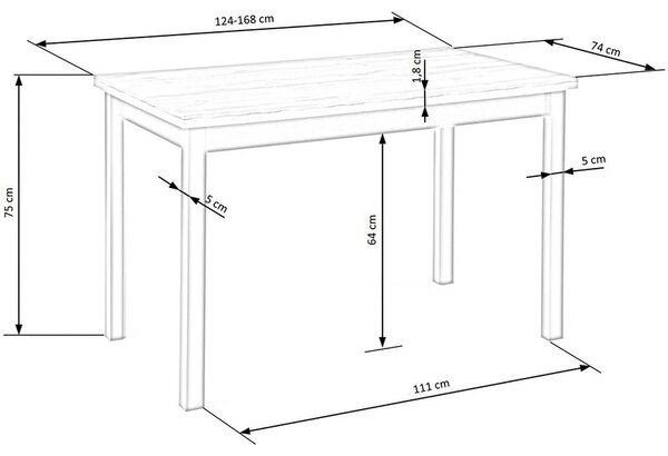 Masa extensibila GREG, stejar/negru, PAL, 124/168x74x75 cm