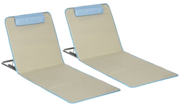 Outsunny Set 2 Șezlonguri cu Spătar Reglabil pe 5 Niveluri, Tetieră și Geantă de Transport, 124x53x35-45 cm, Bej | Aosom Romania