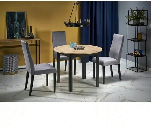 Masa extensibila RINGO, stejar/negru, PAL laminat, 102/142x102x76 cm