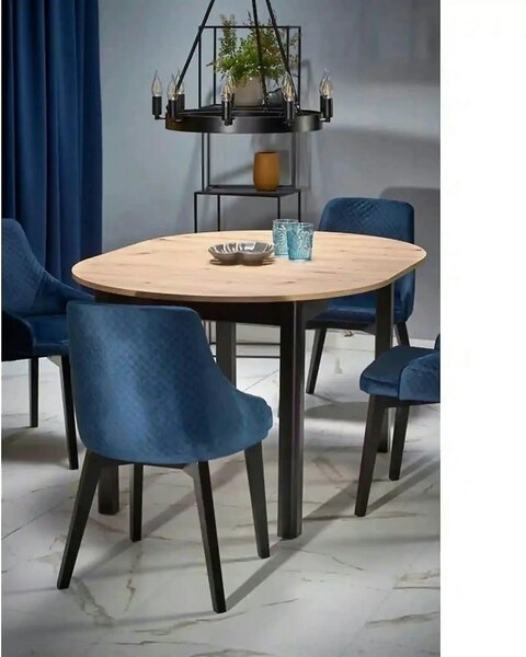 Masa extensibila RINGO, stejar/negru, PAL laminat, 102/142x102x76 cm