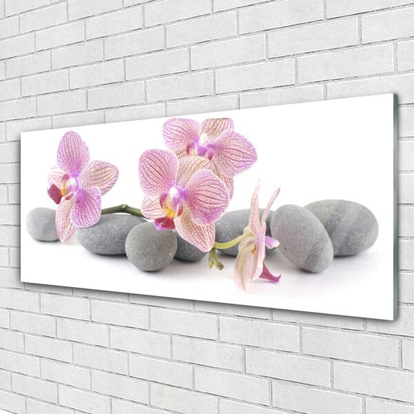 Tablou pe sticla Pietrele de copac Floral Roz Gri