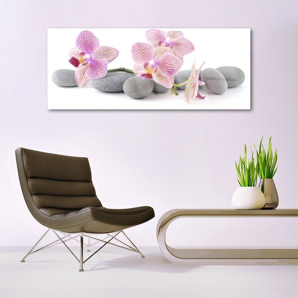 Tablou pe sticla Pietrele de copac Floral Roz Gri
