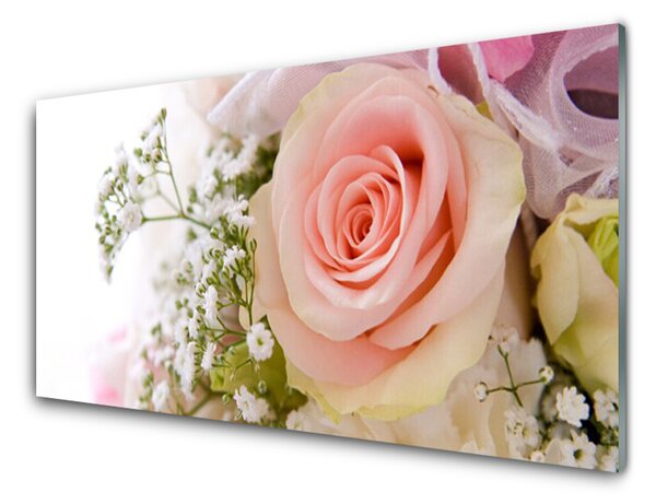 Panou sticla bucatarie Trandafiri Floral Roz Alb Verde
