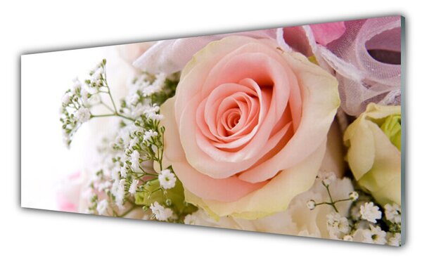 Panou sticla bucatarie Trandafiri Floral Roz Alb Verde