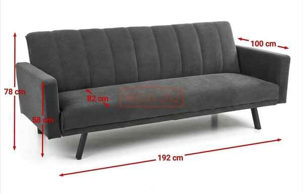 Canapea extensibila ARMANDO, gri, stofa catifelata, 192x100x78 cm