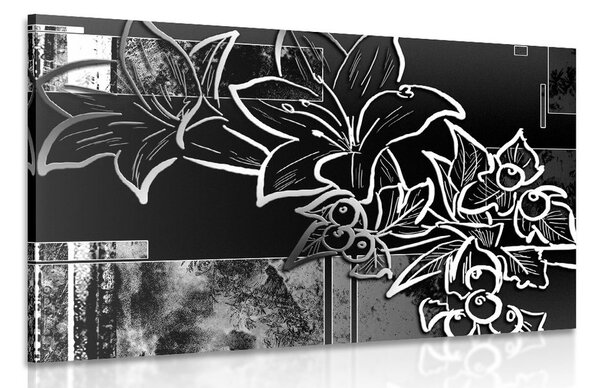 Tablou ilustrație florală în design alb-negru