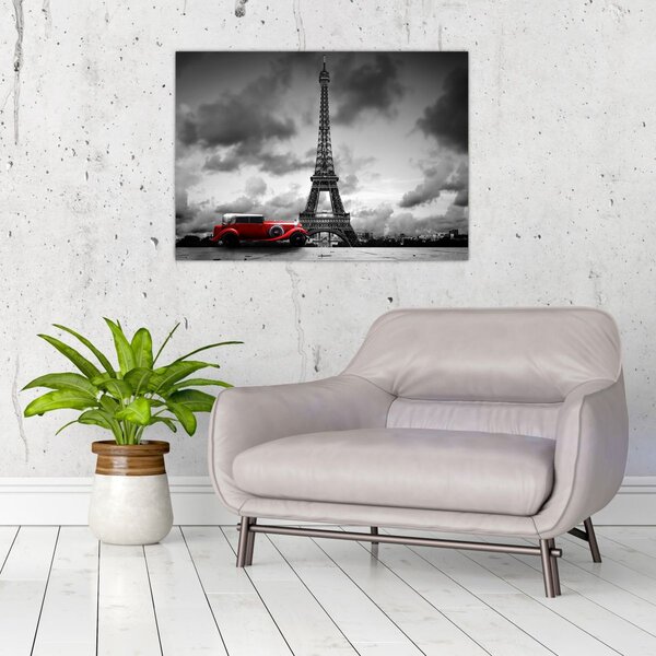 Tablou - Turnul Eiffel și mașina roșie (70x50 cm)