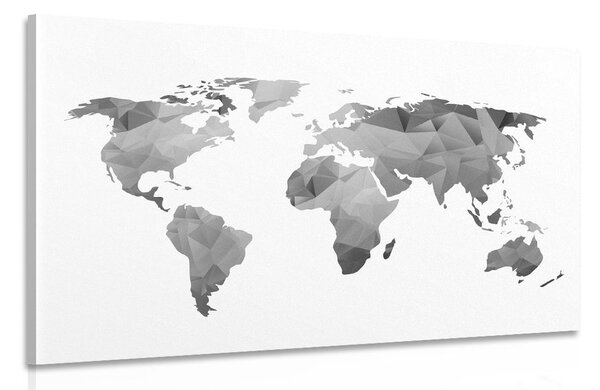 Tablou harta poligonală a lumii în design alb-negru