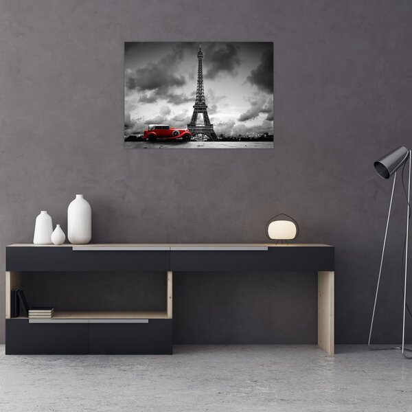 Tablou - Turnul Eiffel și mașina roșie (70x50 cm)