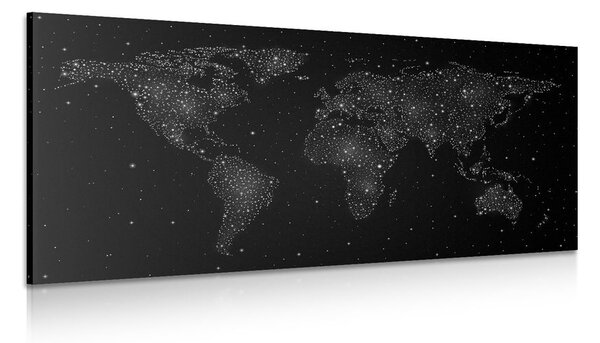 Tablou harta lumii cu cerul nocturn în design alb-negru