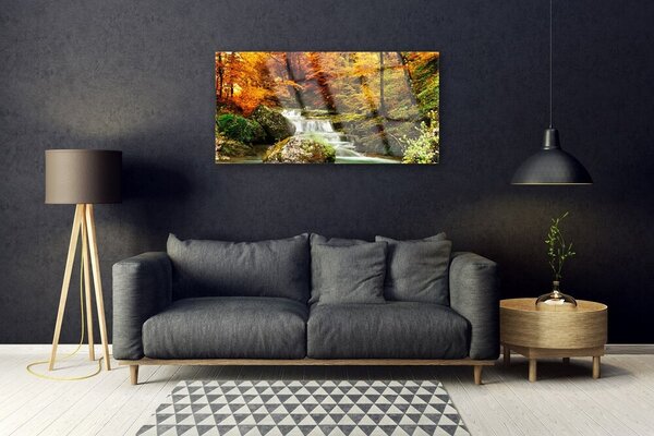 Tablouri acrilice Cascada Pădure Natura Alb Verde Galben Gri