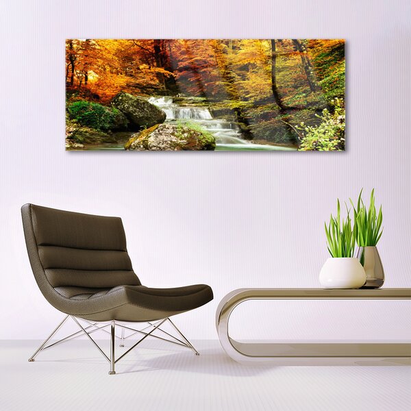 Tablouri acrilice Cascada Pădure Natura Alb Verde Galben Gri