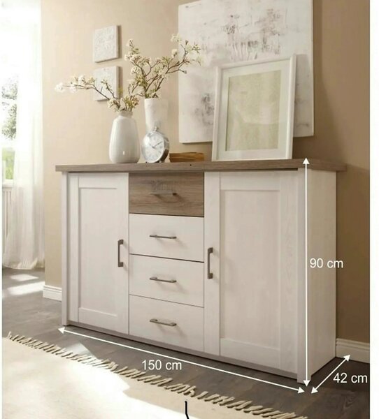 Comoda LUMERA, stejar trufa/pin alb, DTD laminat, 150x42x90 cm