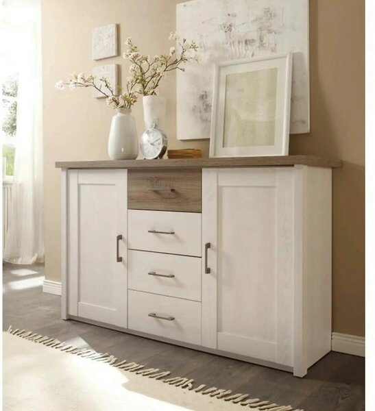 Comoda LUMERA, stejar trufa/pin alb, DTD laminat, 150x42x90 cm