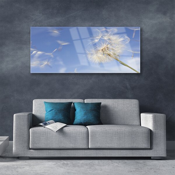 Tablou pe sticla Păpădie Floral Alb Albastru