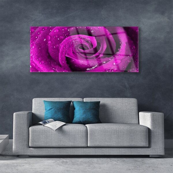 Tablou pe sticla Rose Floral roz