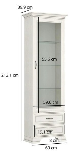 Vitrina TIFFANY II, grej, PAL laminat, 69x40x212 cm