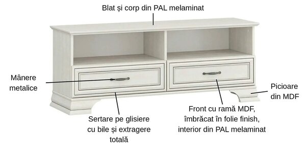 Comoda TV TIFFANY II, grej, PAL laminat, 130x37x50 cm