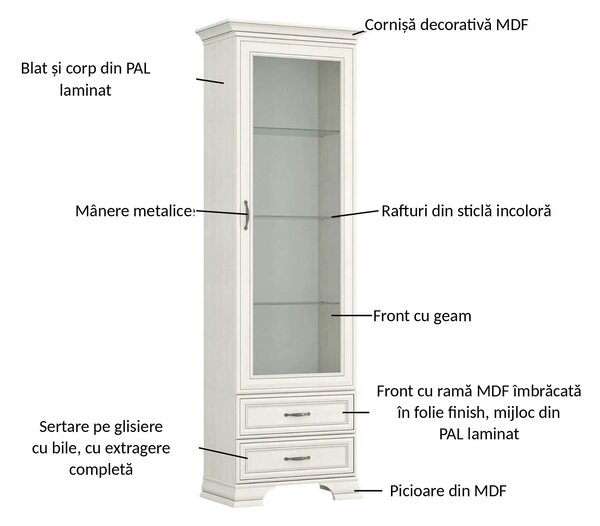 Vitrina TIFFANY II, grej, PAL laminat, 69x40x212 cm