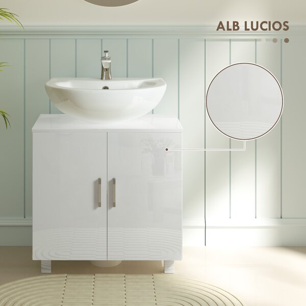 HOMCOM Dulap Baie Sub Chiuvetă, cu 2 Uși, Raft Central, Mâner și Picioare Antiderapante, 60x35x60 cm, Alb Lucios | Aosom Romania