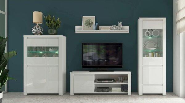 Vitrina LINGO, alb, PAL laminat, sticla, cu iluminare LED, 98x42x157 c