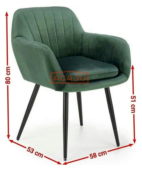 Scaun K429, verde/negru, stofa catifelata/metal, 58x53x80 cm
