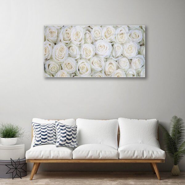 Tablou pe sticla Trandafiri Floral Alb