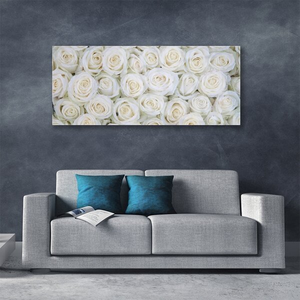 Tablou pe sticla Trandafiri Floral Alb