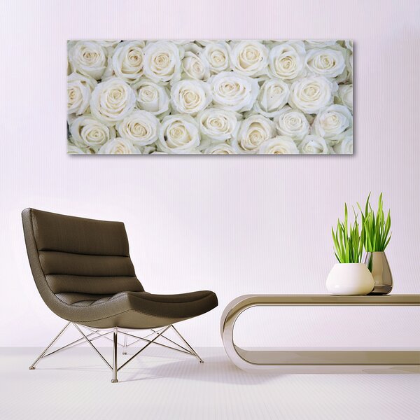 Tablou pe sticla Trandafiri Floral Alb
