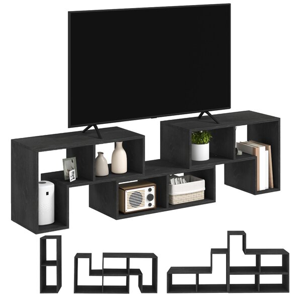 HOMCOM Mobilier TV 75" cu 2 Rafturi în Formă de L și Raft Dreptunghiular, 134-180x30,5x44 cm, Negru | Aosom Romania