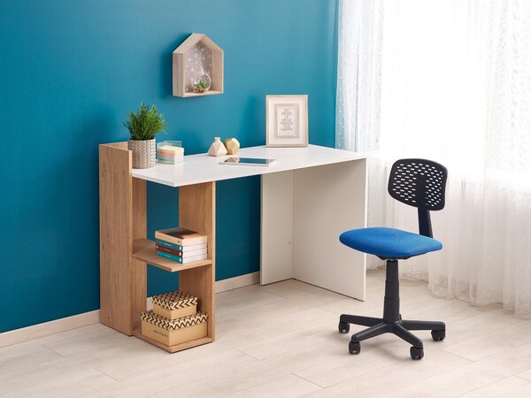 Birou Houston 825, Alb, Stejar auriu, PAL laminat, 74x122x57cm, 21.5 kg