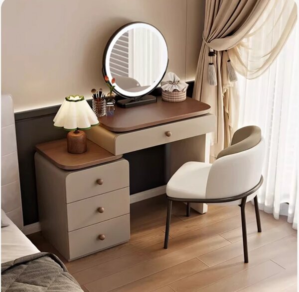 Set VERONA – Masă de toaletă pentru machiaj, oglindă iluminată LED, control touch, trei tipuri culoare, scaun, 80 cm