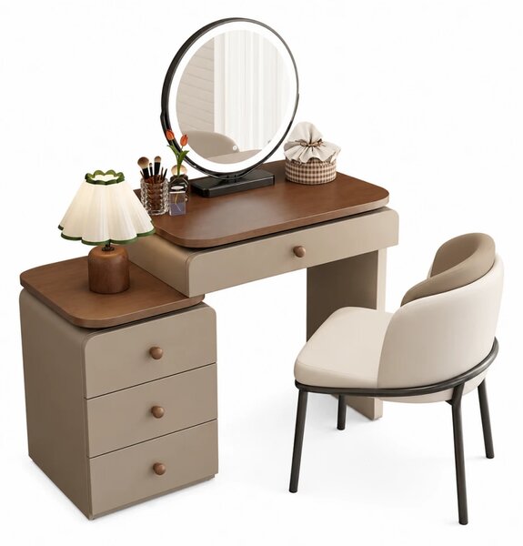 Set VERONA – Masă de toaletă pentru machiaj, oglindă iluminată LED, control touch, trei tipuri culoare, scaun, 80 cm