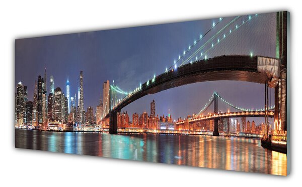 Tablou pe sticla Bridge City Arhitectura Albastru Maro Negru Gri
