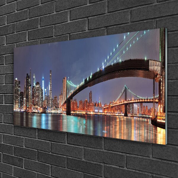 Tablou pe sticla Bridge City Arhitectura Albastru Maro Negru Gri