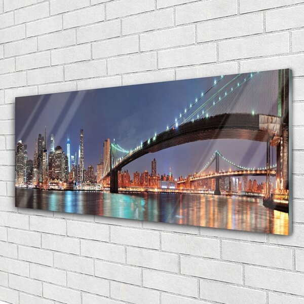 Tablou pe sticla Bridge City Arhitectura Albastru Maro Negru Gri
