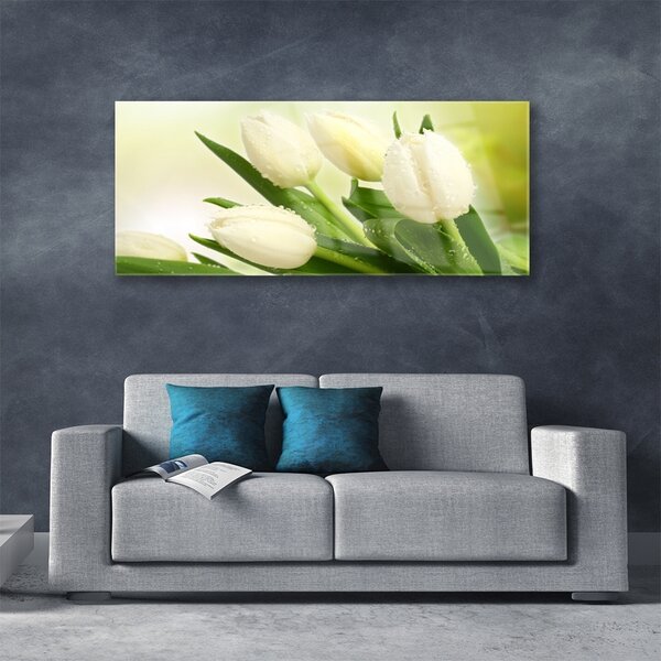 Tablou pe sticla Lalele Floral Alb Verde