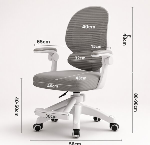 Scaun ergonomic de gaming pentru copii, rotativ, cu roți Gri