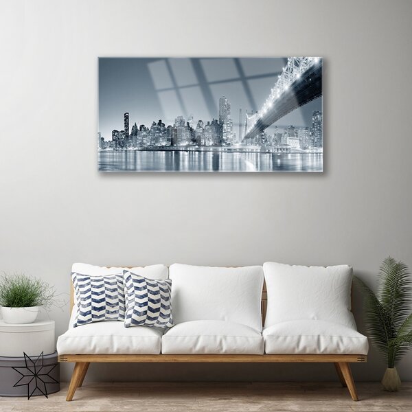 Tablou pe sticla Bridge City Arhitectura Gray
