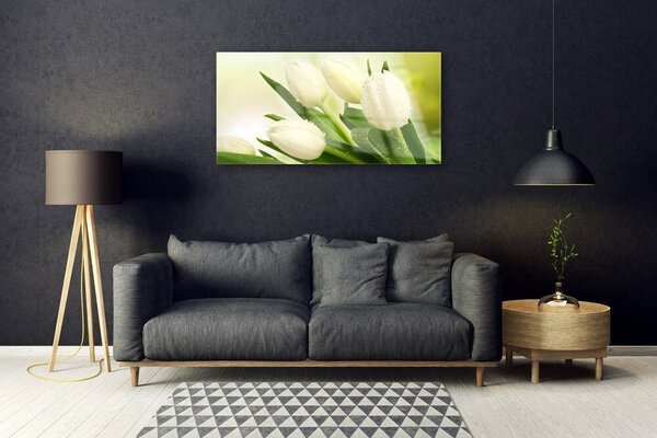 Tablou pe sticla Lalele Floral Alb Verde