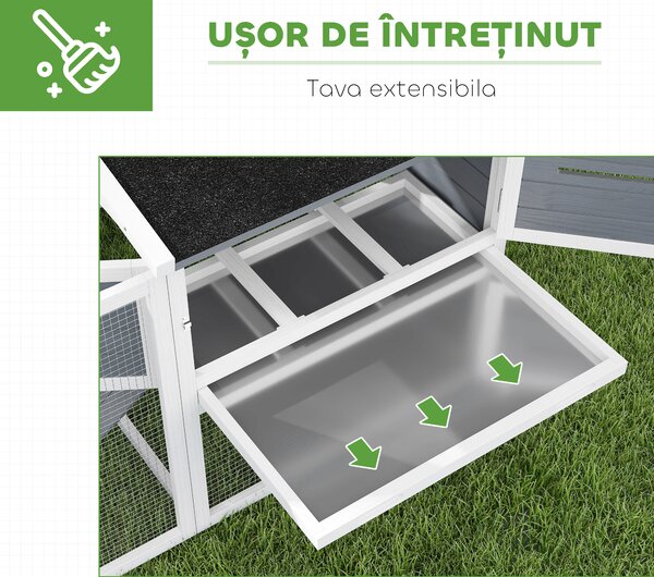 PawHut Coteț pentru 2-4 Găini, Cuib pentru Clocit cu Acoperiș Impermeabil, Tavă Detașabilă și Uși, 214x101x91,5 cm, Gri | Aosom Romania