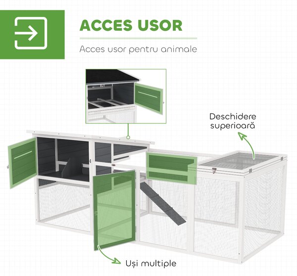 PawHut Coteț pentru 2-4 Găini, Cuib pentru Clocit cu Acoperiș Impermeabil, Tavă Detașabilă și Uși, 214x101x91,5 cm, Gri | Aosom Romania