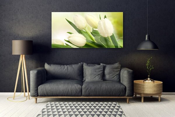 Tablou pe sticla Lalele Floral Alb Verde